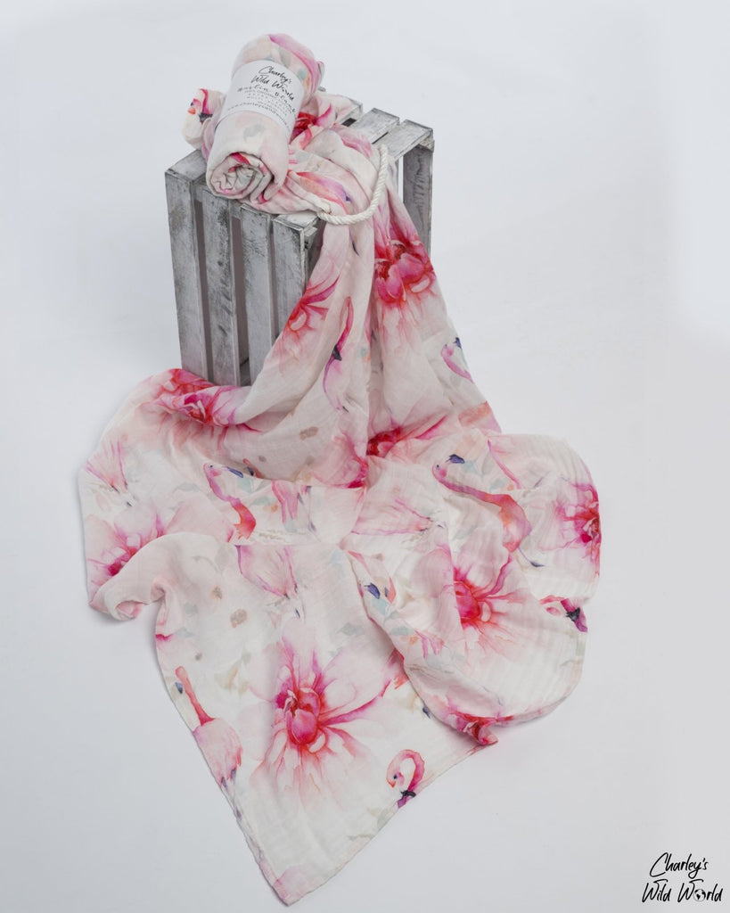 Fabulous Flamingo’s - 100% Organic Cotton Muslin Blanket - CharleysWildWorld