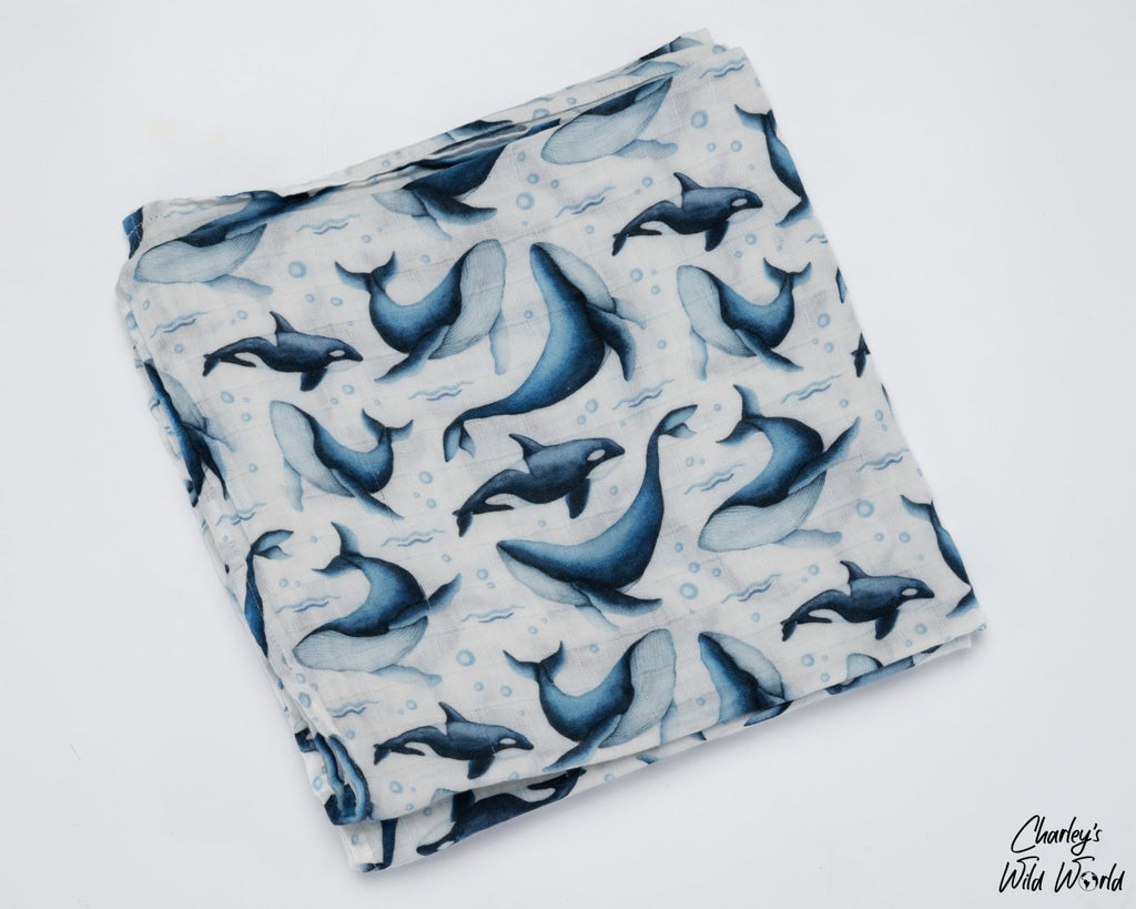 Wonderful Whales- 100% Organic Cotton Muslin Blanket - CharleysWildWorld